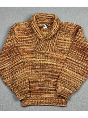 True Vintage Brentwood Sweater Men Small Rust Stripe Geometric Knit Shawl Collar